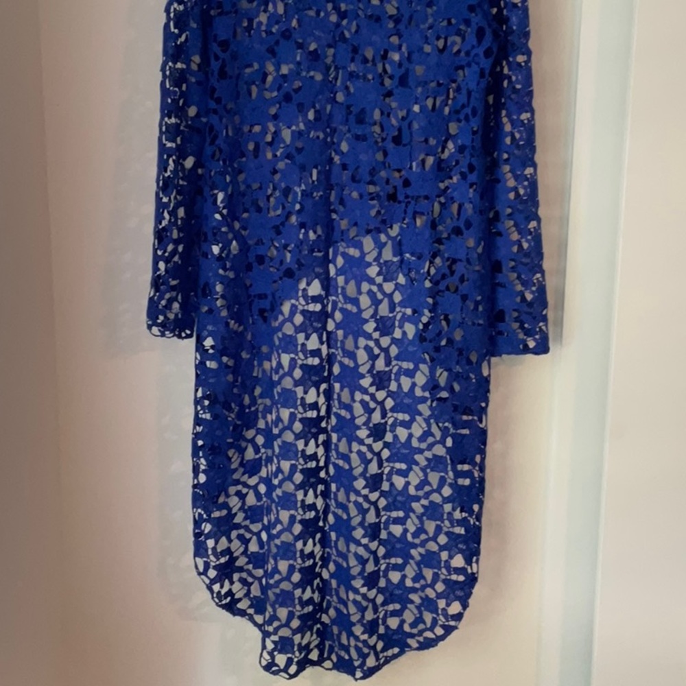 PRETTYGARDEN Elegant Blue Asymmetrical long sleeve lace Top size M - Picture 6 of 9